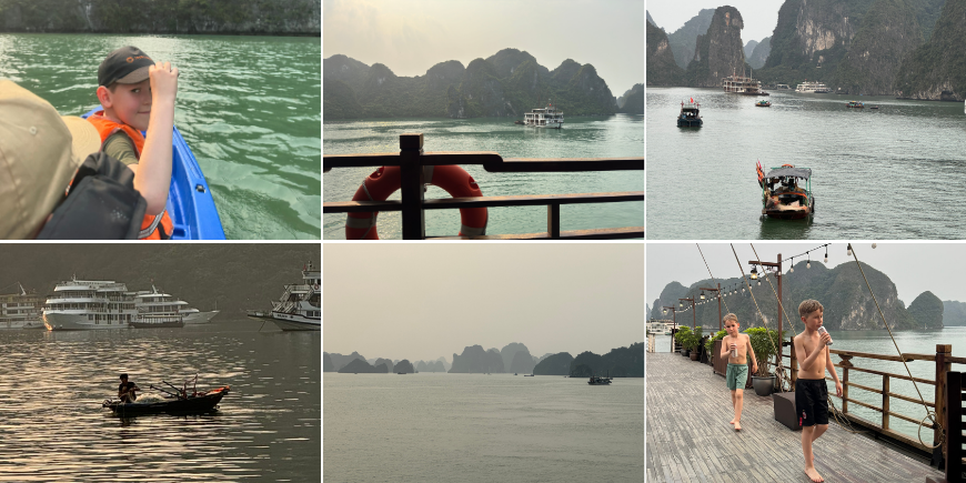 Vesi on tyyni ja taustalla on kallioita